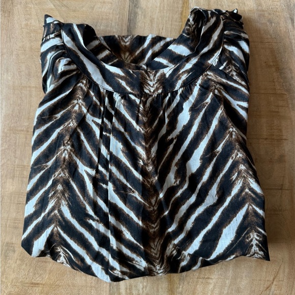Calvin Klein Brown and White Animal Print Blouse Size Small Puff Sleeves - Picture 7 of 7